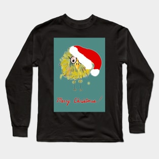 Funny Bird with Santa Hat Christmas Card! Long Sleeve T-Shirt